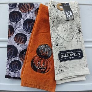 Place & Time Halloween Kitchen Towel Set - Orange, Black, Cream